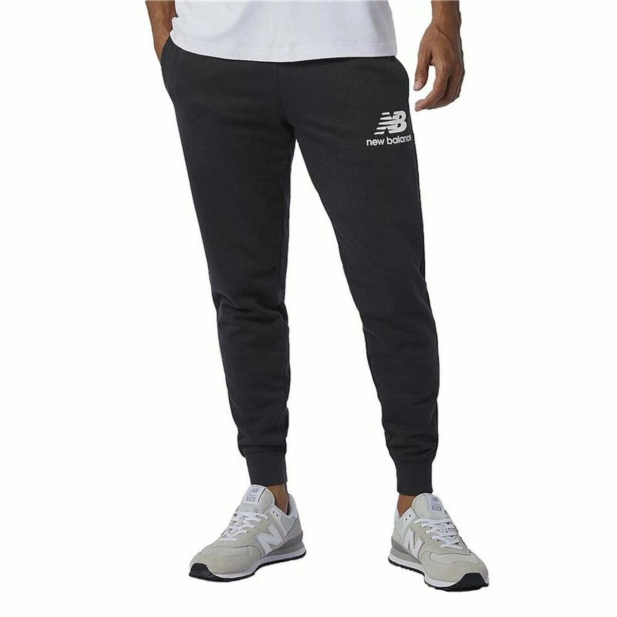 Lange sportbroek New Balance Essentials Stacked Logo Zwart Mannen