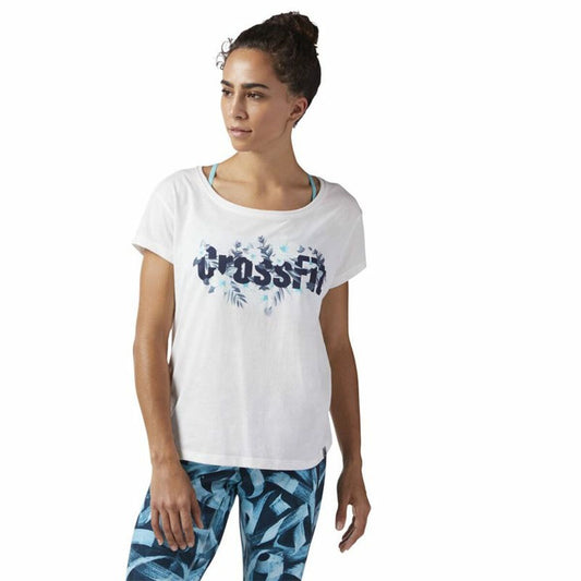 Dames-T-Shirt met Korte Mouwen Reebok Floral Easy Crossfit Wit