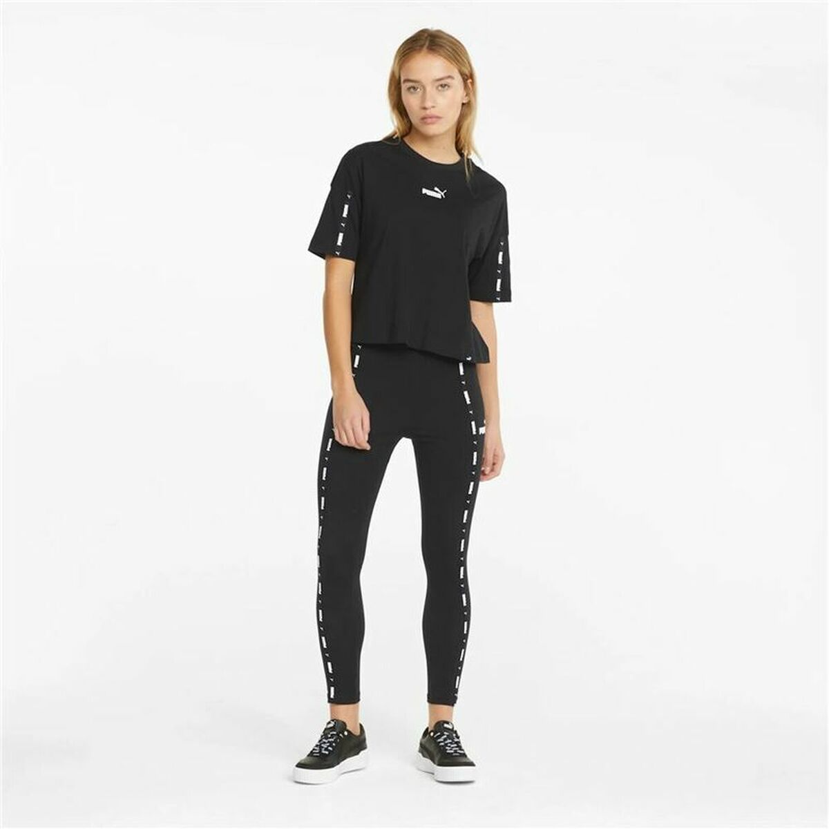 Dames-T-Shirt met Korte Mouwen Puma Tape Crop Zwart