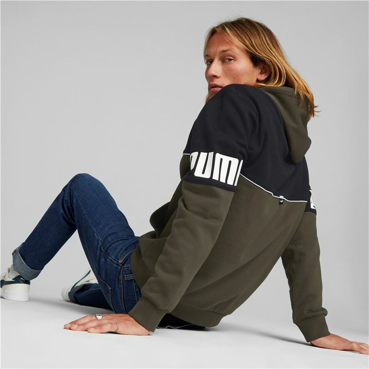 Herensweater zonder Capuchon Puma Power Colorblock Groen Zwart