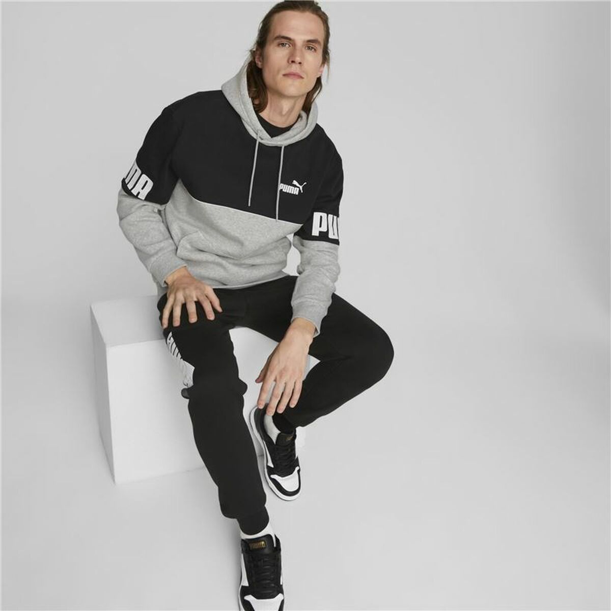 Herenhoodie Puma Power Colorblock Grijs
