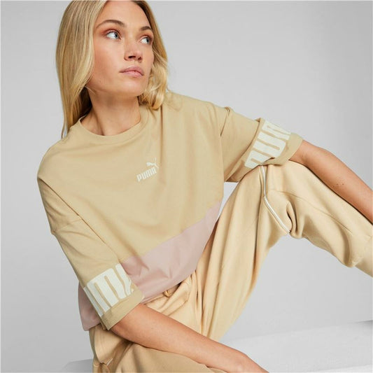 Dames-T-Shirt met Korte Mouwen Puma Colorblock Beige