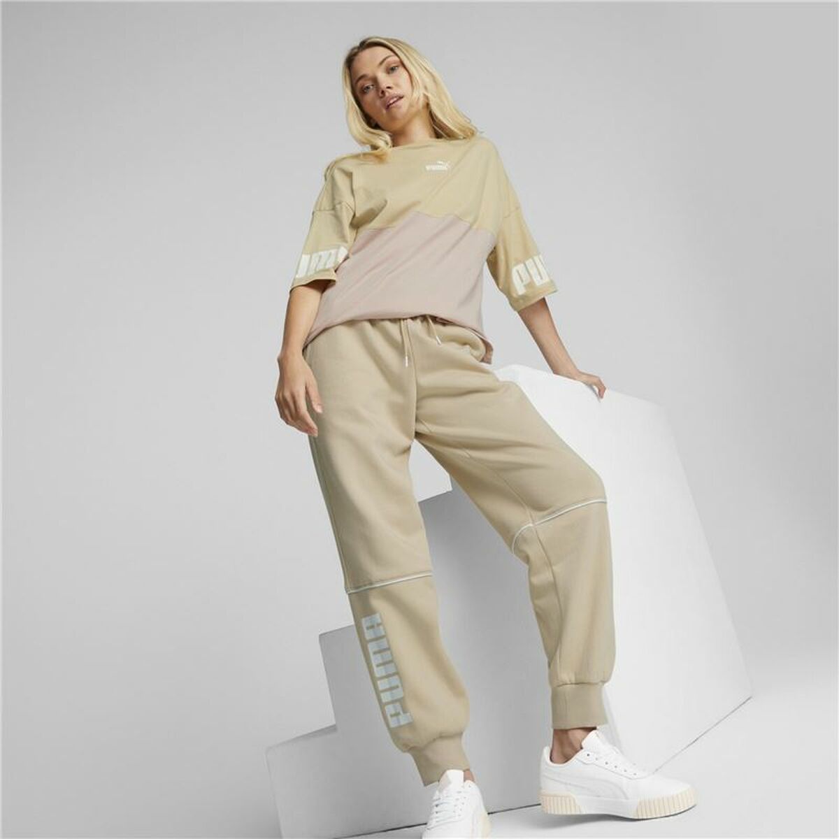 Volwassenen Trainingbroek Puma Colorblock Beige Vrouw