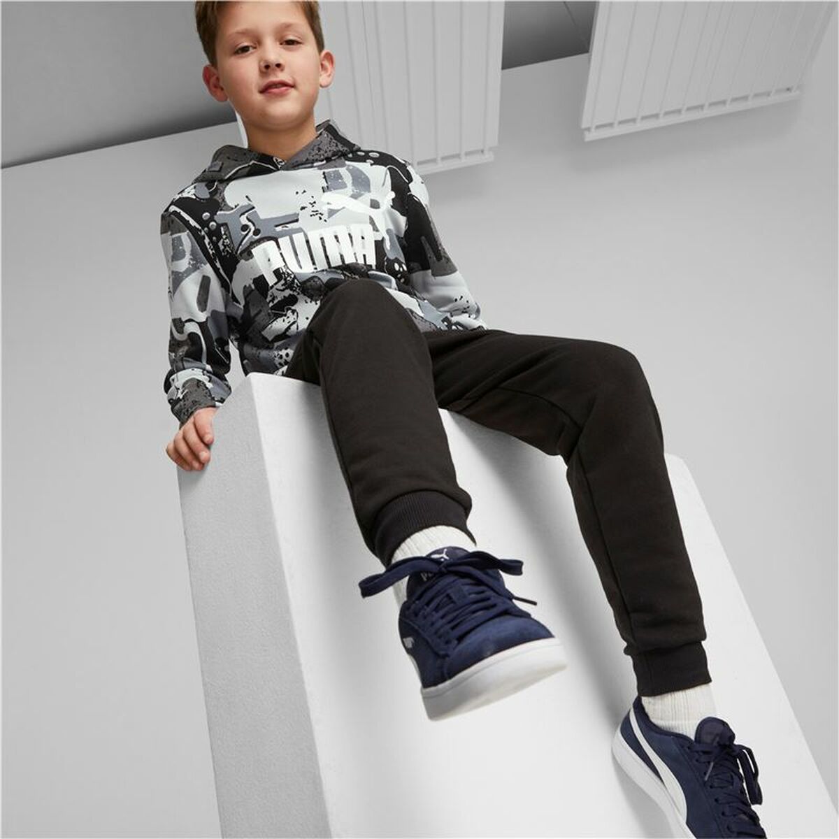Kinderhoodie Puma Essentials+ Street Art Zwart Grijs