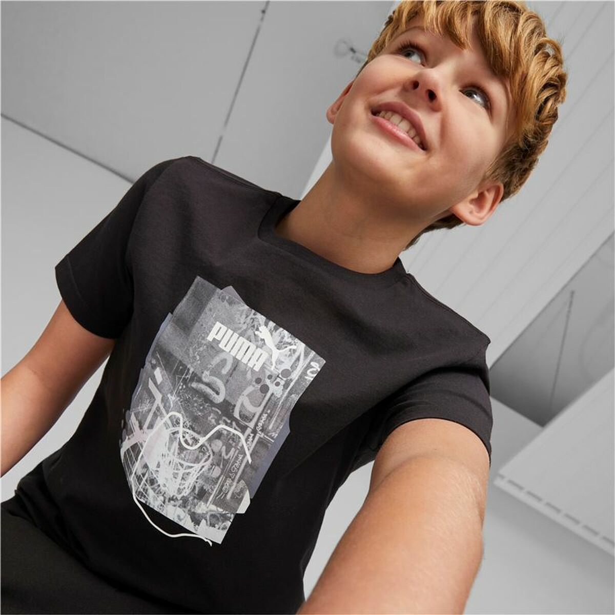 Kinder-T-Shirt met Korte Mouwen Puma Essentials+ Street Art Grap Zwart