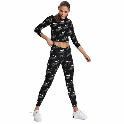 Dames-T-Shirt met Korte Mouwen Puma Amplified AOP LS Fitted  Zwart