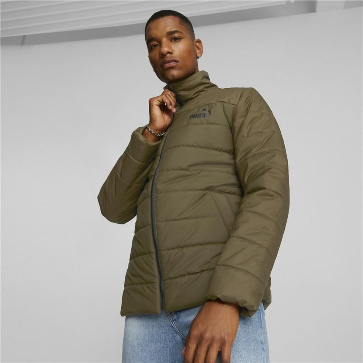 Heren Sportjas Puma  Essentials+ Padded Olijf