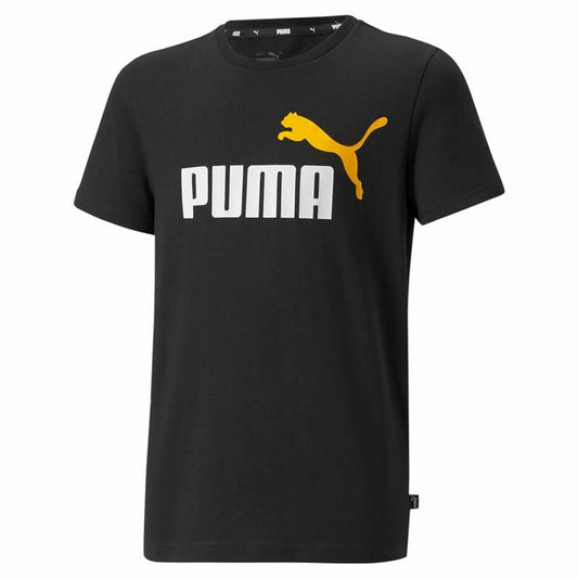 Sport T-shirt Korte Mouwen Puma Essentials+ Two-Tone Logo Zwart