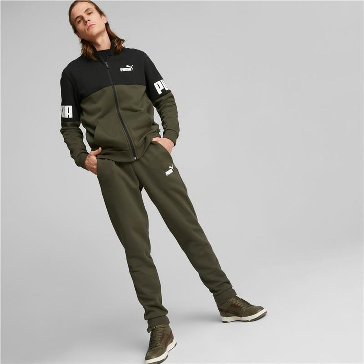 Trainingspak voor Volwassenen Puma Power Colorblock Donkergroen