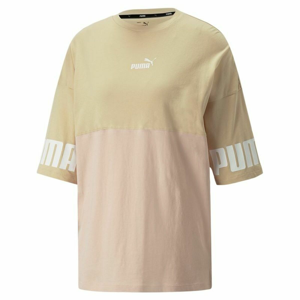 Dames-T-Shirt met Korte Mouwen Puma Colorblock Beige