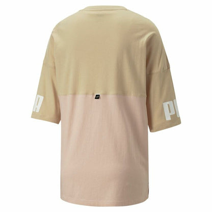 Dames-T-Shirt met Korte Mouwen Puma Colorblock Beige