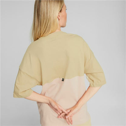 Dames-T-Shirt met Korte Mouwen Puma Colorblock Beige