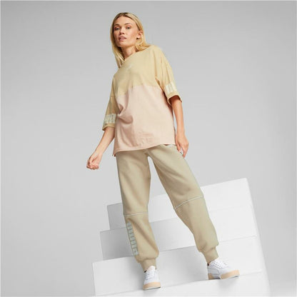 Dames-T-Shirt met Korte Mouwen Puma Colorblock Beige