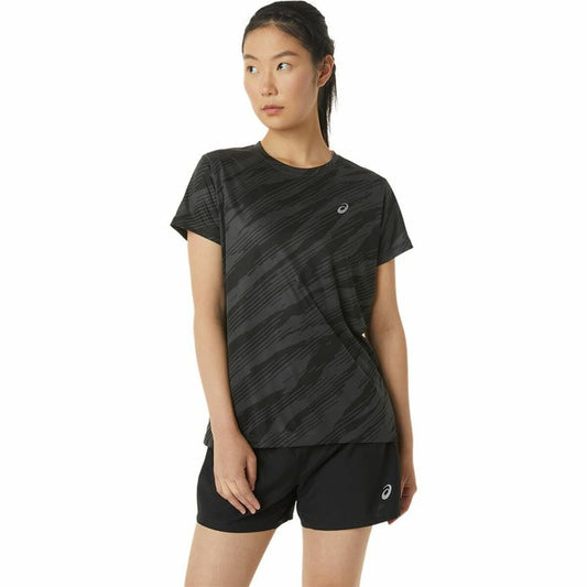 Dames-T-Shirt met Korte Mouwen Asics Core All Over Print Zwart Vrouw