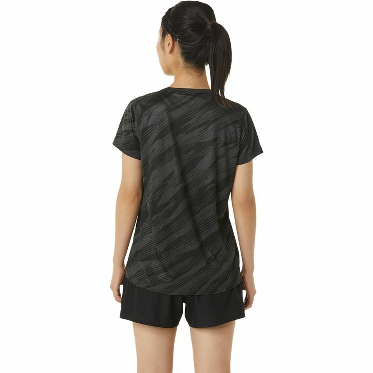 Dames-T-Shirt met Korte Mouwen Asics Core All Over Print Zwart Vrouw
