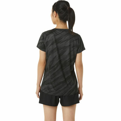 Dames-T-Shirt met Korte Mouwen Asics Core All Over Print Zwart Vrouw