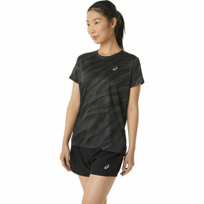 Dames-T-Shirt met Korte Mouwen Asics Core All Over Print Zwart Vrouw