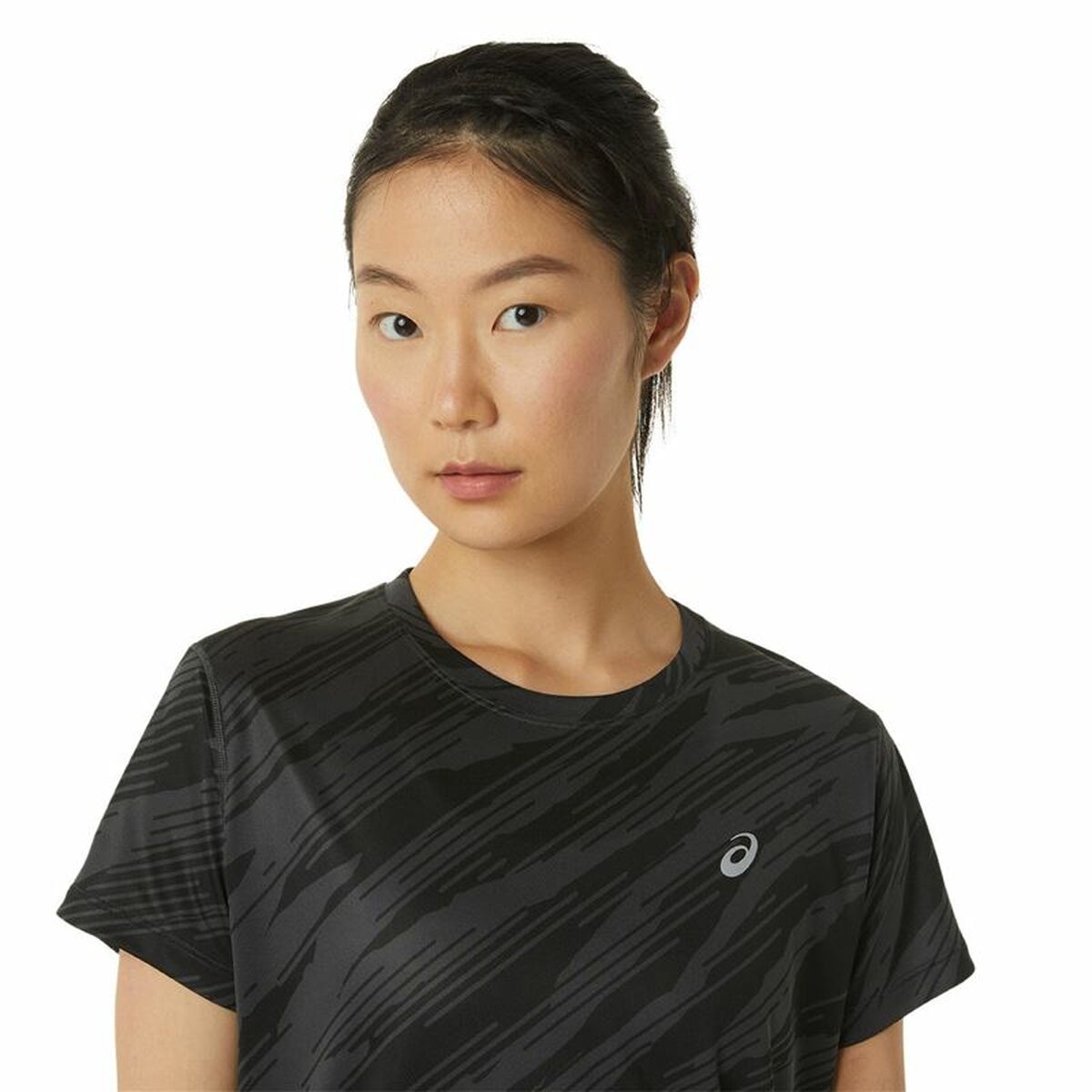 Dames-T-Shirt met Korte Mouwen Asics Core All Over Print Zwart Vrouw