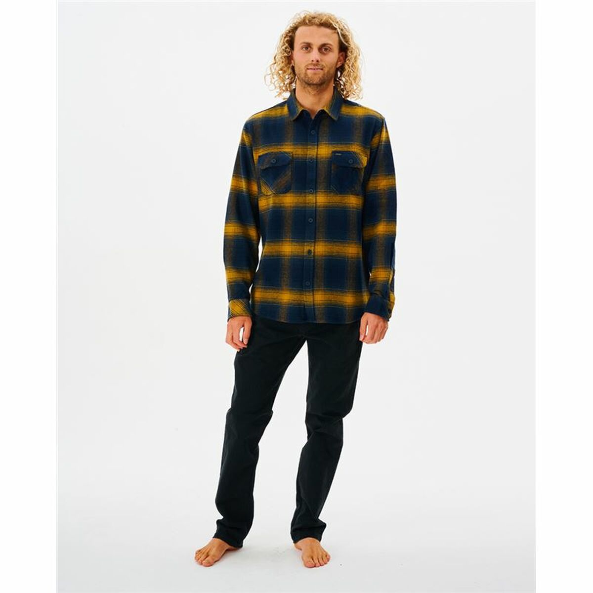 Herenshirt met Lange Mouwen Rip Curl Count Geel Blauw Franela