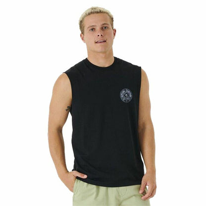 Heren Mouwloos T-shirt Rip Curl Stapler Muscle Zwart Mannen