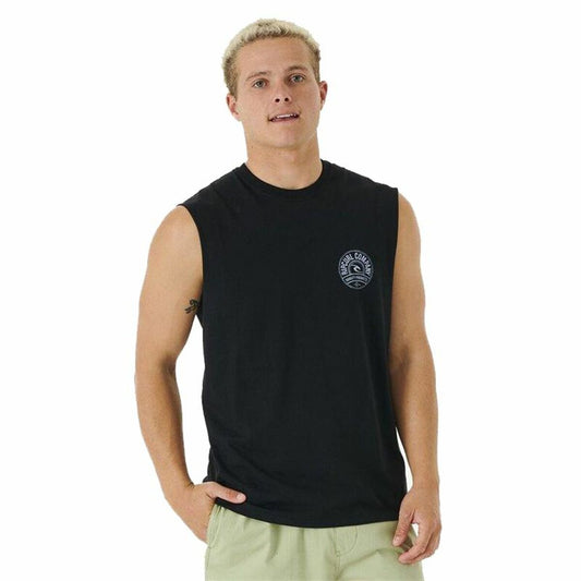 Heren Mouwloos T-shirt Rip Curl Stapler Muscle Zwart Mannen