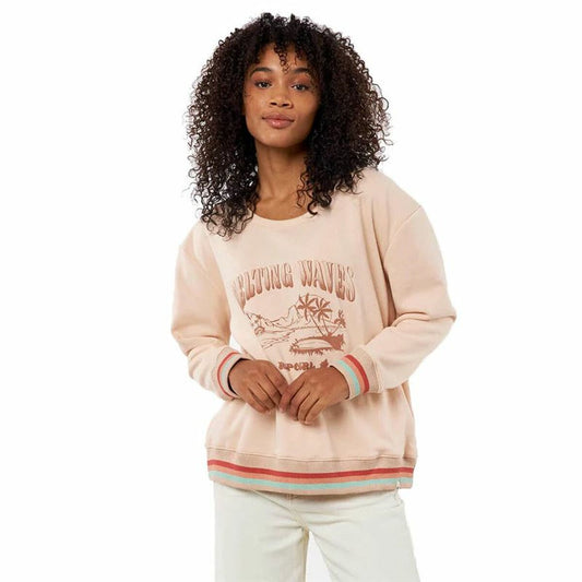Damessweater zonder Capuchon Crew Striped Rip Curl Beige